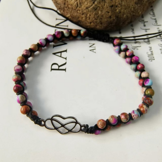 Hand-woven double natural stone bracelet hollow heart stainless steel bracelet