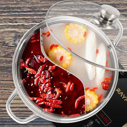 Stainless Steel 2 Tastes Hot Pot Chinese Fondue Divided Hotpot