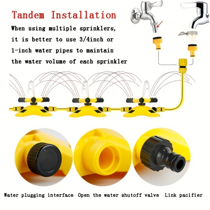 1pc Lawn Automatic Sprinkler 360° Rotating 3 Adjustable Rotating Arms Combinable Multi-Angle Large Area Coverage For Garden Lawn Automatic Irrigation Roof Cooling
