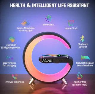 15W Mobile Phone Fast Charging Adapter Multi-function Wireless Charger With BT Speaker Alarm Clock Colorful Night Light